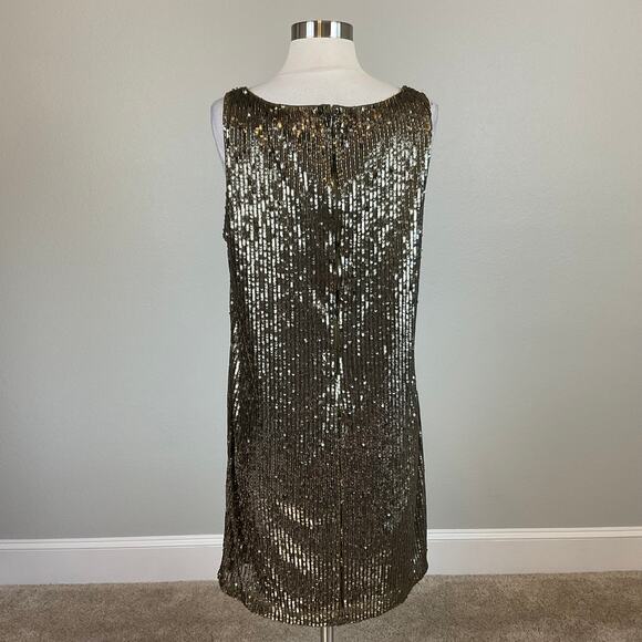 Ralph Lauren Sequined Sparkly Mini Shift Cocktail Dress Size 14 Bronzed Green - Picture 7 of 13